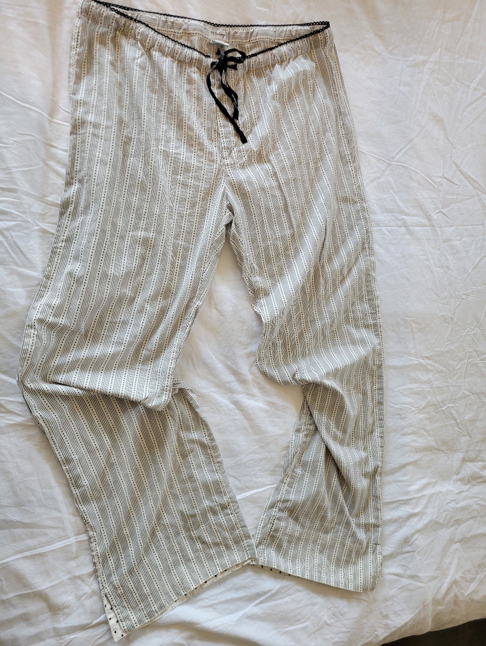 P.J. Salvage Cream & Black Striped Wide Leg Lounge Pants Size L 100% cotton - Picture 2 of 15